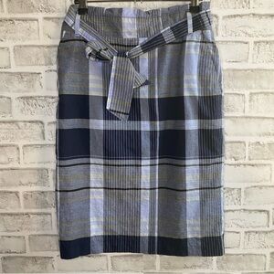 Ann Taylor Blue Plaid Pencil Skirt